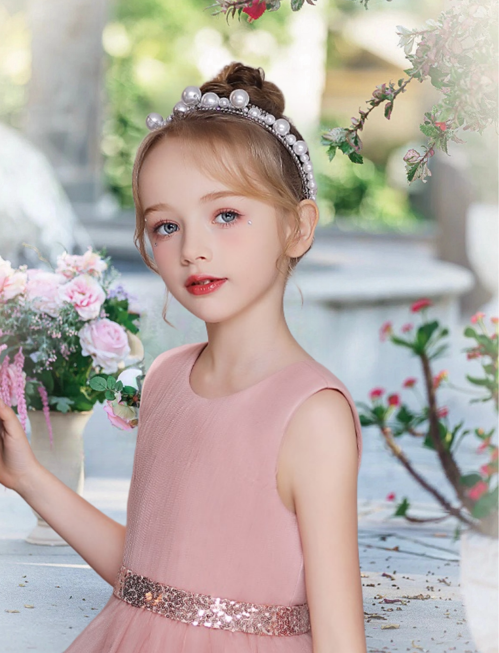 Girls Birthday Dresses Scoop Neck Sleeveless Floor-Length Tulle/Sequins Girl's Cake Dresses With Pleated/Sequins Belt Girls Gidiondress