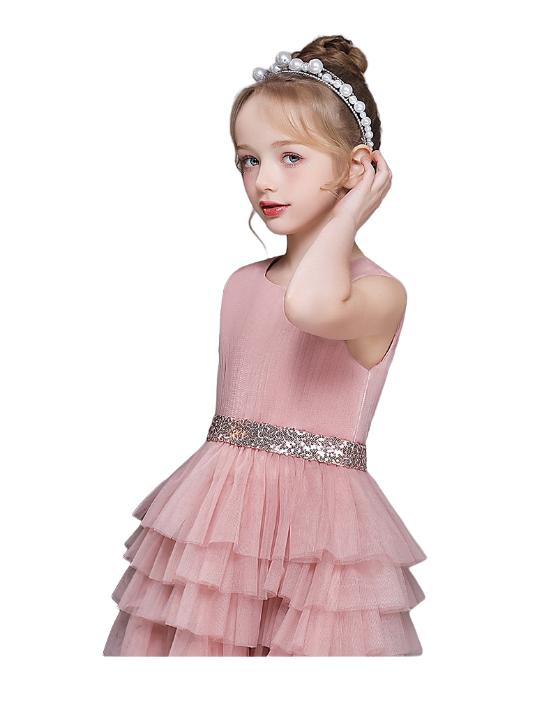 Girls Birthday Dresses Scoop Neck Sleeveless Floor-Length Tulle/Sequins Girl's Cake Dresses With Pleated/Sequins Belt Girls Gidiondress