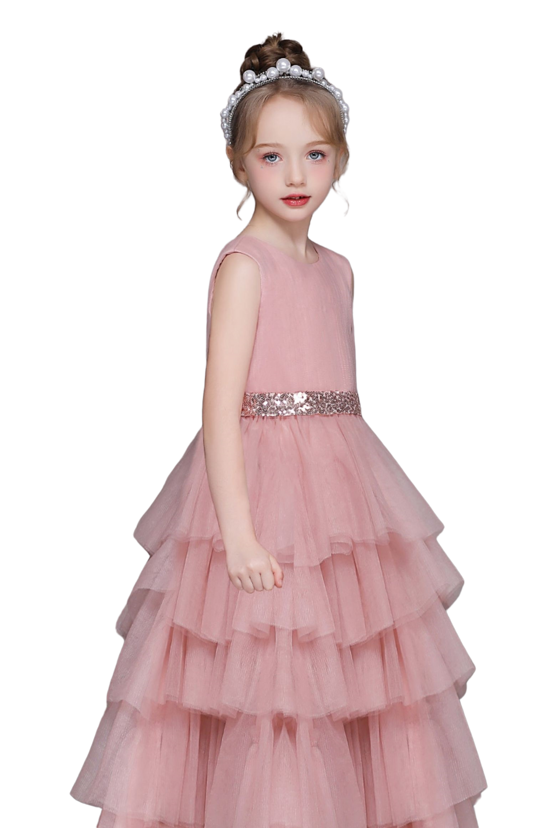 Girls Birthday Dresses Scoop Neck Sleeveless Floor-Length Tulle/Sequins Girl's Cake Dresses With Pleated/Sequins Belt Girls Gidiondress