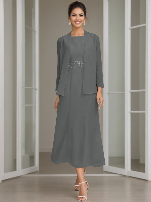 Sheath/Column Off-The-Shoulder Short Sleeves Tea-Length Unique Mother Of The Bride Dresses With Feathers BabaMila