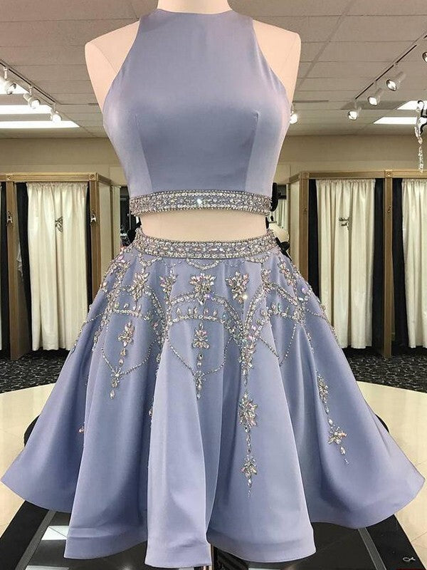 A-Line Beading Bateau Sleeveless Two Pieces Homecoming Dresses BabaMila
