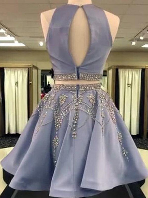 A-Line Beading Bateau Sleeveless Two Pieces Homecoming Dresses BabaMila