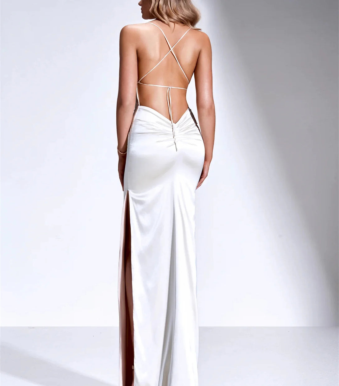 Sheath/Column Spaghetti Straps Sleeveless Floor-Length Long Evening Dresses with Split Side BabaMila