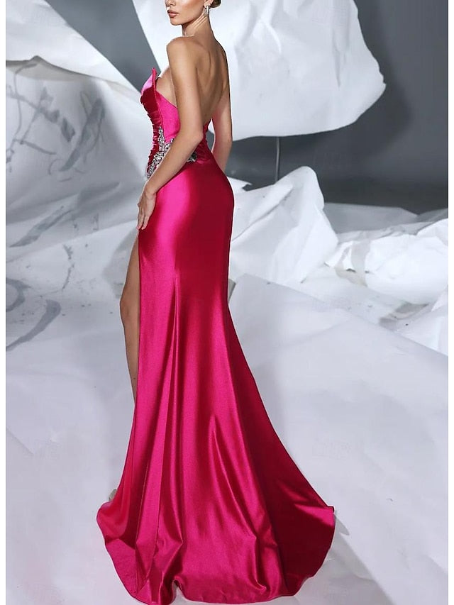 Sheath/Column V-Neck Sleeveless Floor-Length Long Evening Floral Dresses with Split Side/Ruffles/Sash/Beads BabaMila