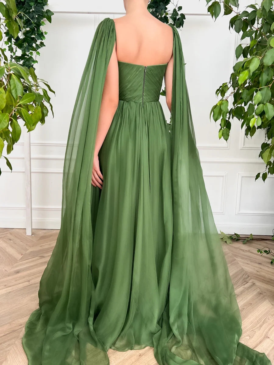 A-Line/Princess V-Neck Long Prom Dresses With Split Side BabaMila