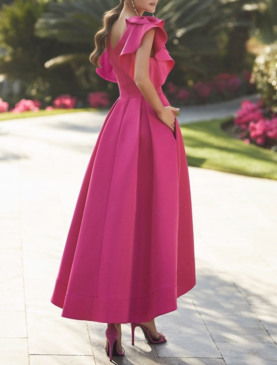 A-Line/Princess V-Neck Flutter Straps Asymmetrical Prom Dresses With Ruffles BabaMila
