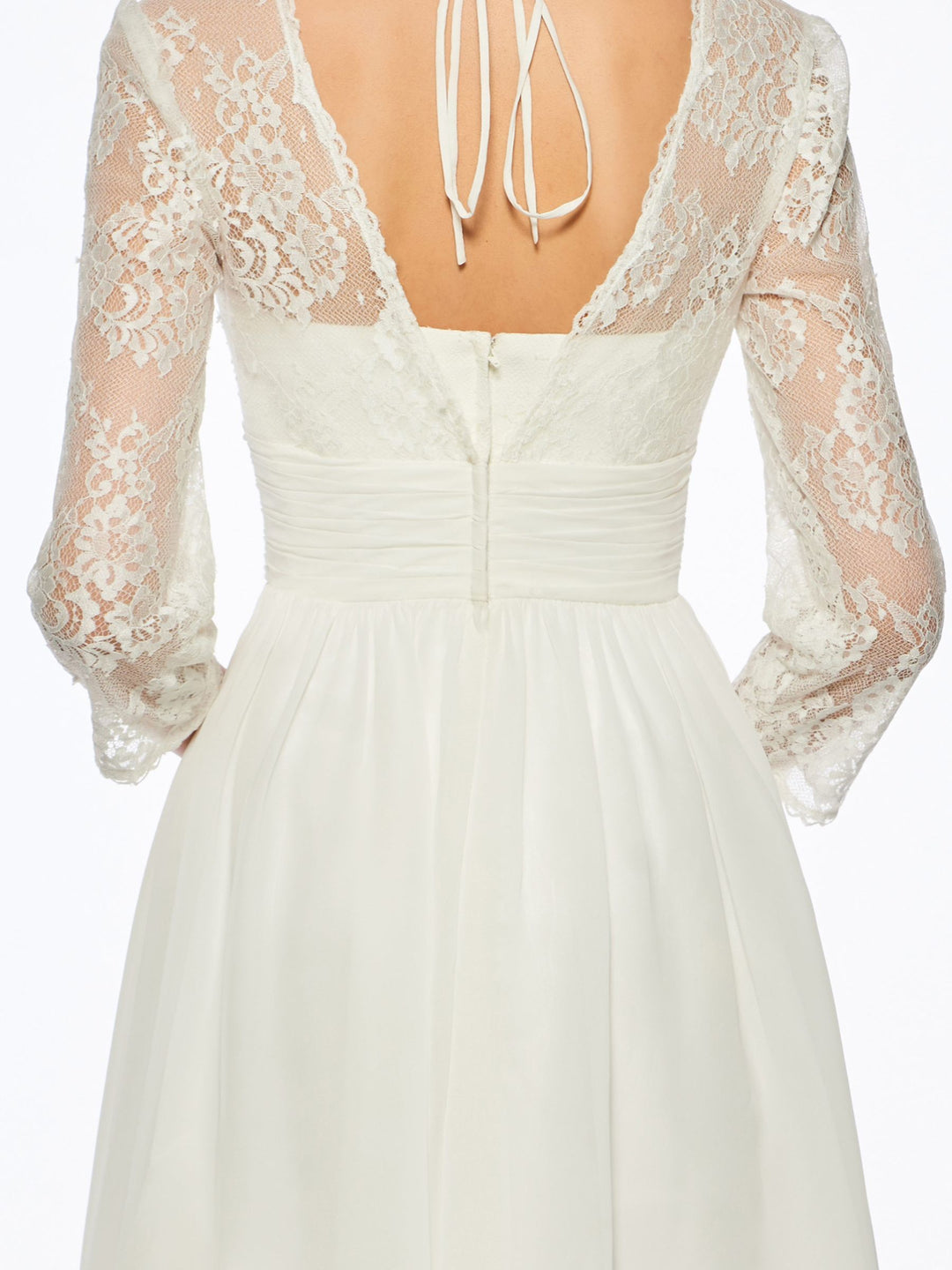 A-Line/Princess V-Neck 3/4 Sleeves Knee-Length Wedding Dress with Lace BabaMila