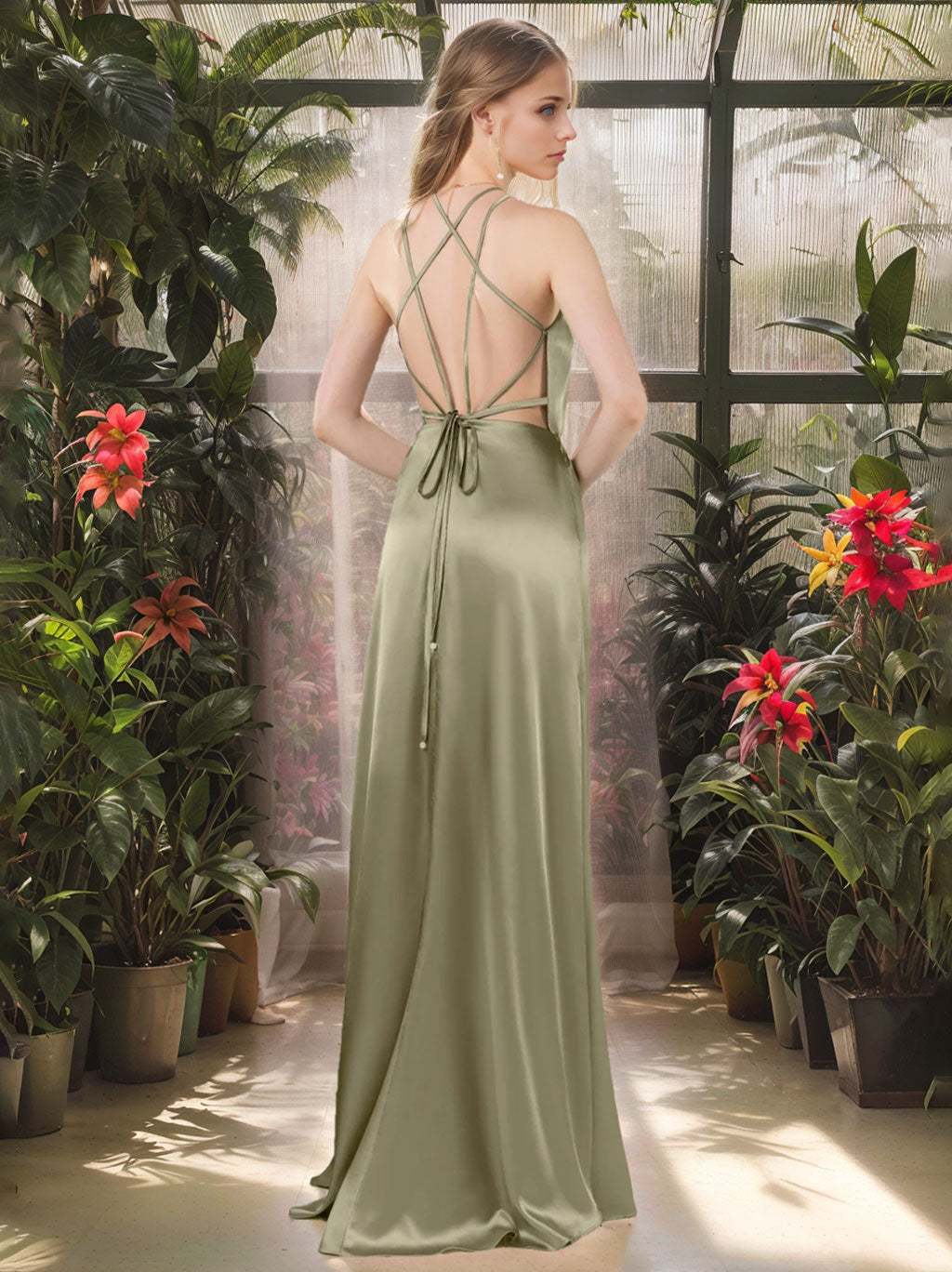 A Line/Princess Halter Sleeveless Floor-Length Bridesmaid Dresses with Ruffles BabaMila
