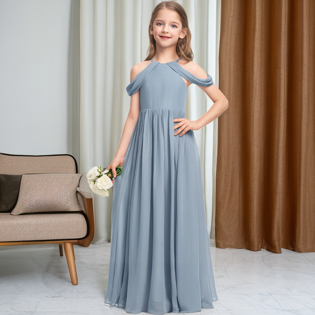 Dusty Blue Chiffon Junior Bridesmaid Dress/Girls Birthday Dresses Girls Gidiondress as picture 12M