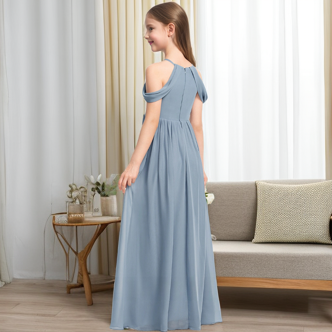 Dusty Blue Chiffon Junior Bridesmaid Dress/Girls Birthday Dresses Girls Gidiondress