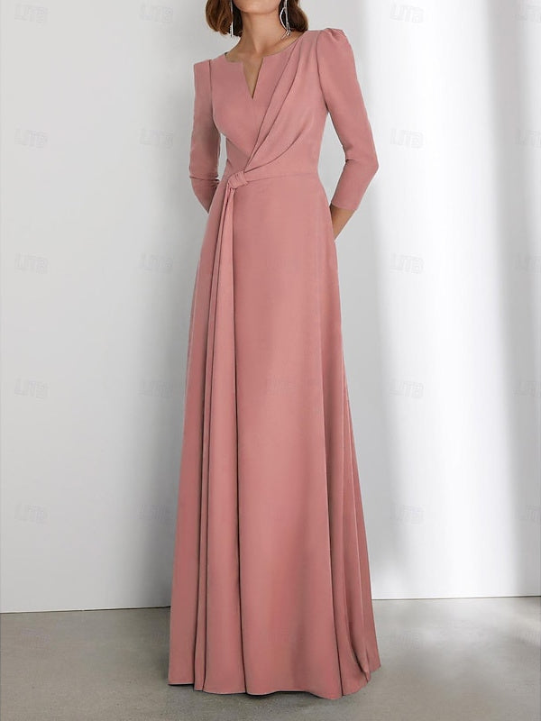 Sheath/Column Floor Length 3/4 Length Sleeve V Neck Wedding Guest Dresses with Criss Cross Ruched BabaMila