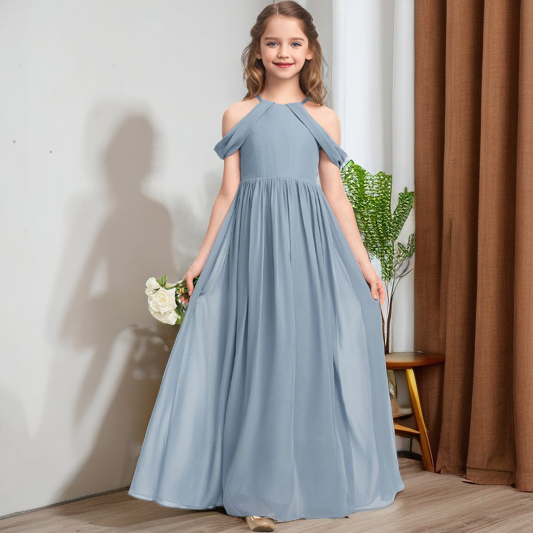 Dusty Blue Chiffon Junior Bridesmaid Dress/Girls Birthday Dresses Girls Gidiondress