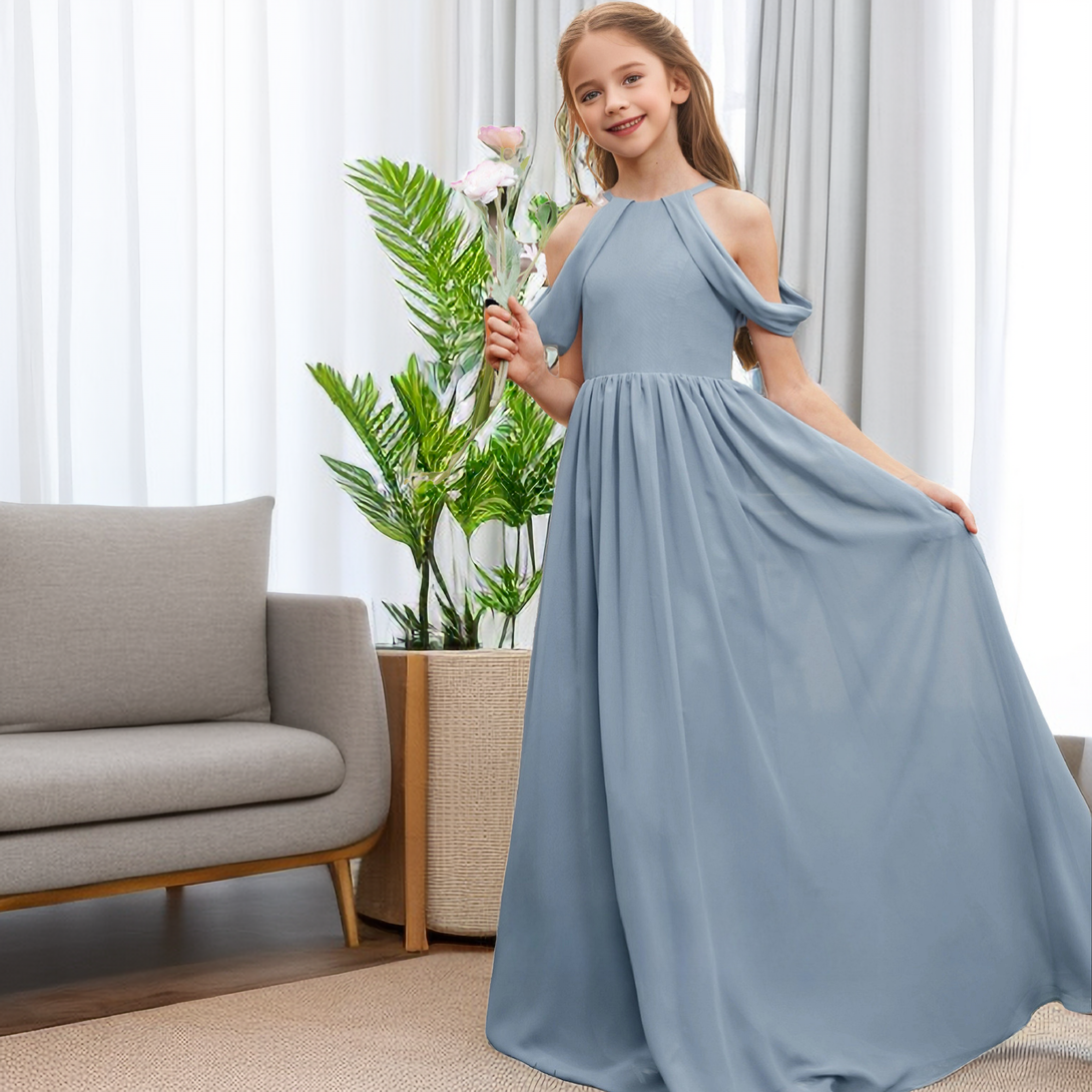 Dusty Blue Chiffon Junior Bridesmaid Dress/Girls Birthday Dresses Girls Gidiondress