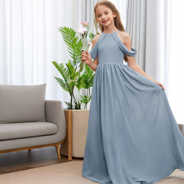 Dusty Blue Chiffon Junior Bridesmaid Dress/Girls Birthday Dresses Girls Gidiondress