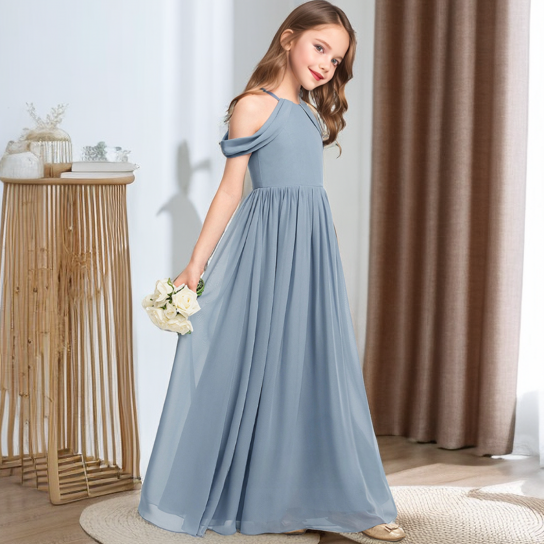 Dusty Blue Chiffon Junior Bridesmaid Dress/Girls Birthday Dresses Girls Gidiondress