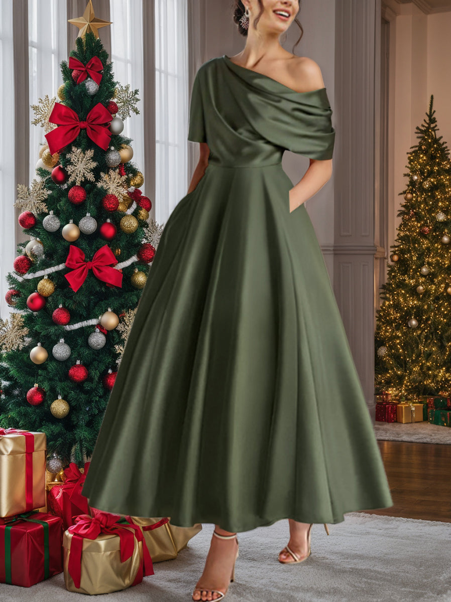 Sheath/Column Off-The-Shoulder Short Sleeves Tea-Length Unique Mother Of The Bride Dresses With Feathers BabaMila