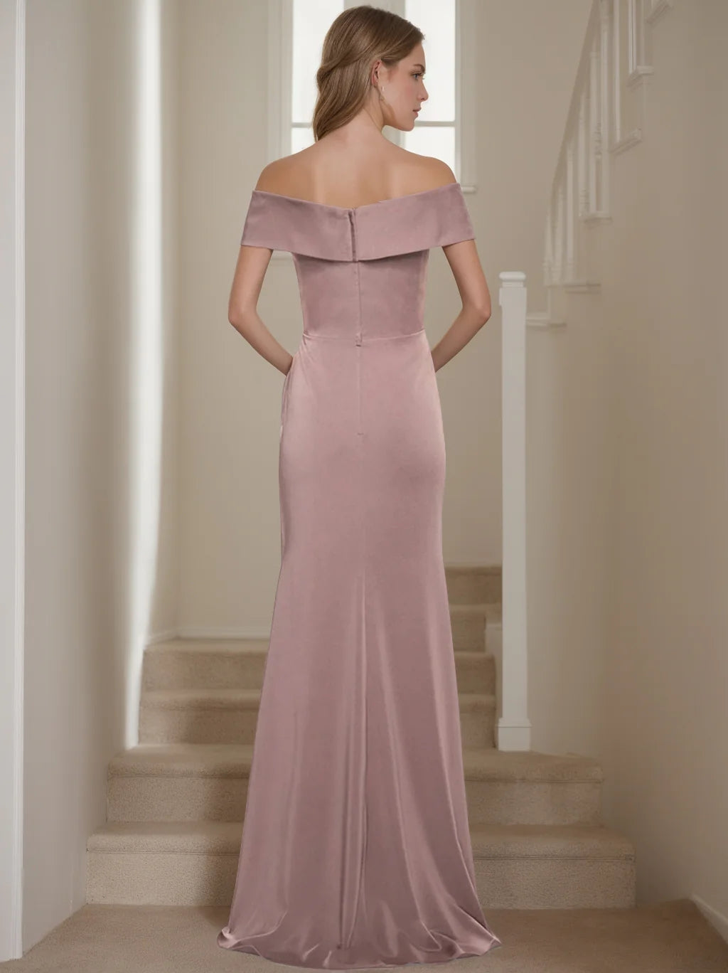 Sheath/Column Off-the-Shoulder Short Sleeves Floor-Length Mother of The Bride Dresses With Ruffles BabaMila