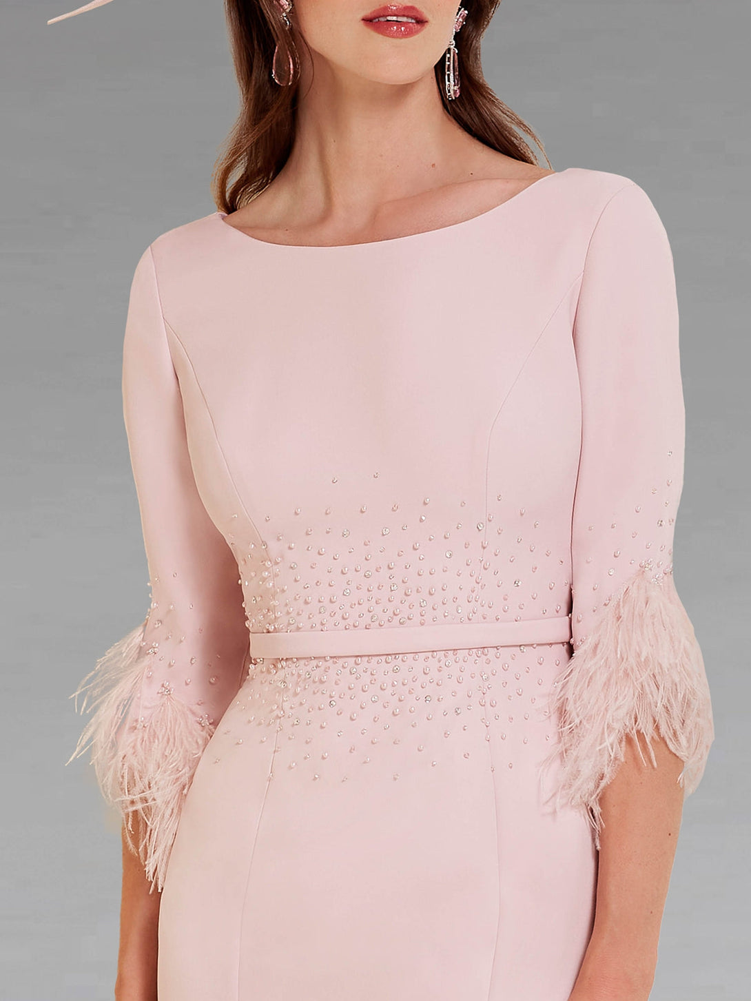 Sheath/Column Scoop Tea-Length Mother Of The Bride Dresses With Feather BabaMila