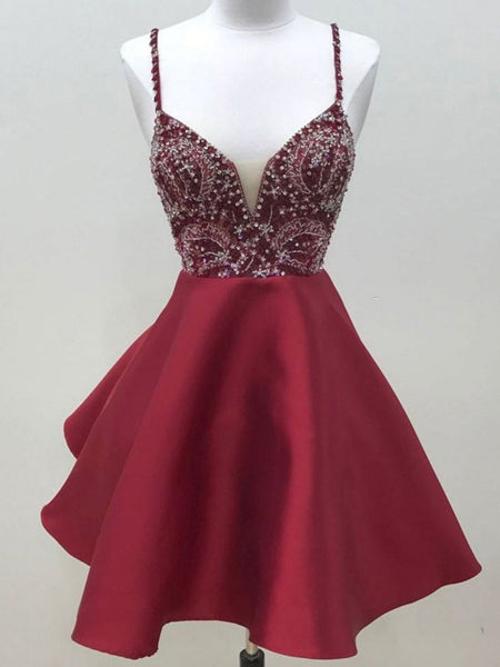 Sexy Homecoming Dress Spaghetti Straps Satin Short Prom Dress Party Dress Homecoming Dress BabaMila