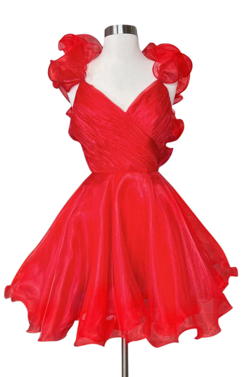 A-Line/Princess V-neck Sleeveless Short/Mini Party Dance Cocktail Homecoming Dress with Ruffled Edges/Pleats BabaMila