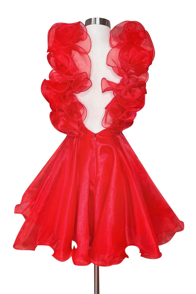 A-Line/Princess V-neck Sleeveless Short/Mini Party Dance Cocktail Homecoming Dress with Ruffled Edges/Pleats BabaMila