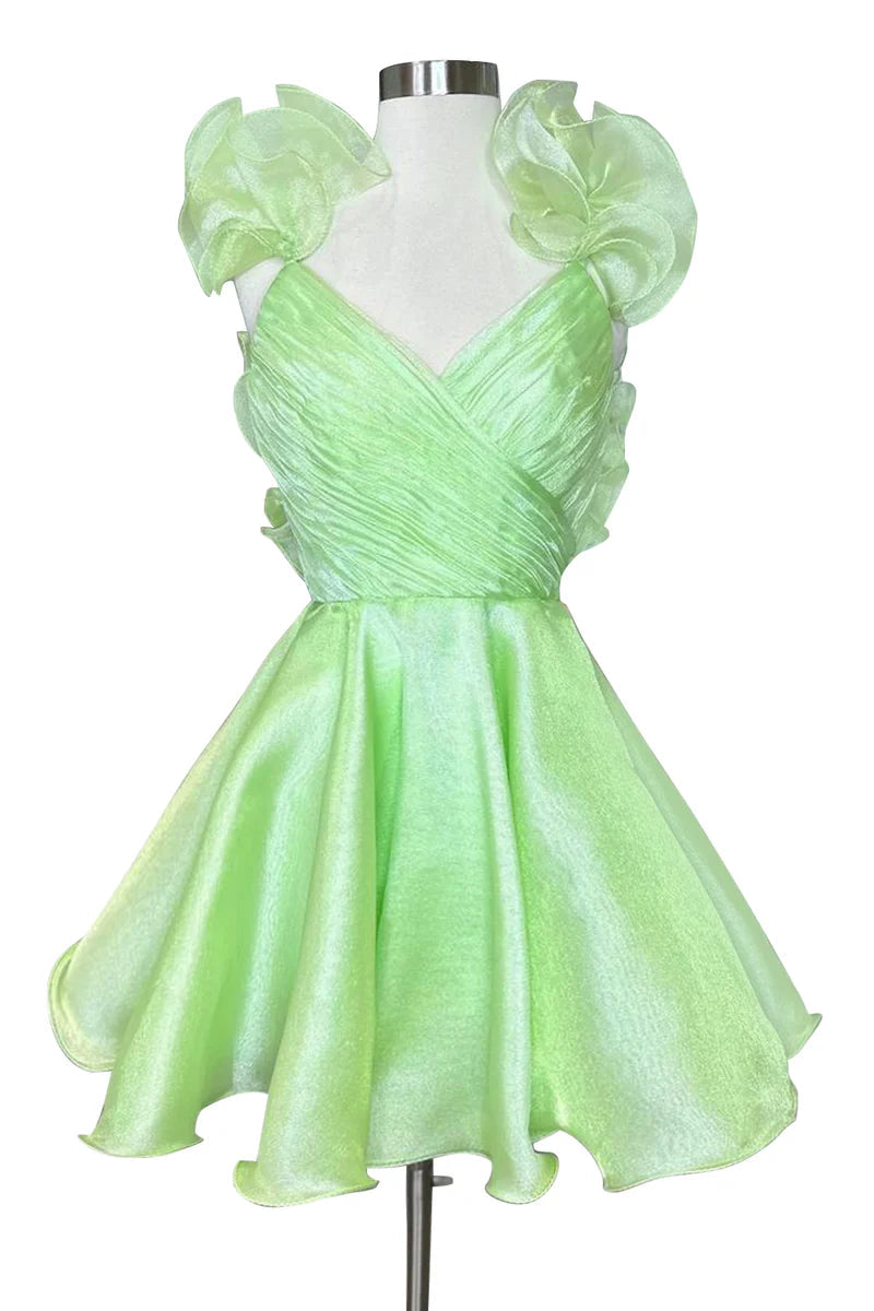 A-Line/Princess V-neck Sleeveless Short/Mini Party Dance Cocktail Homecoming Dress with Ruffled Edges/Pleats BabaMila