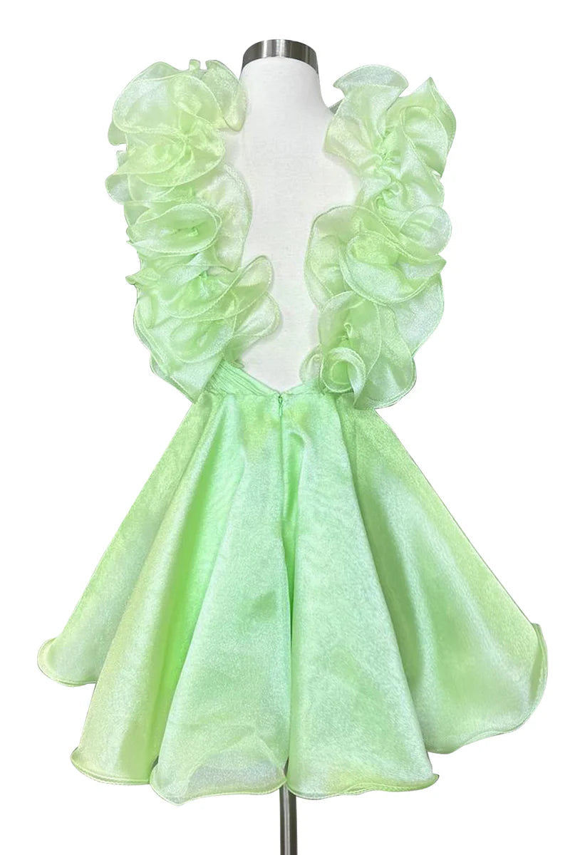 A-Line/Princess V-neck Sleeveless Short/Mini Party Dance Cocktail Homecoming Dress with Ruffled Edges/Pleats BabaMila