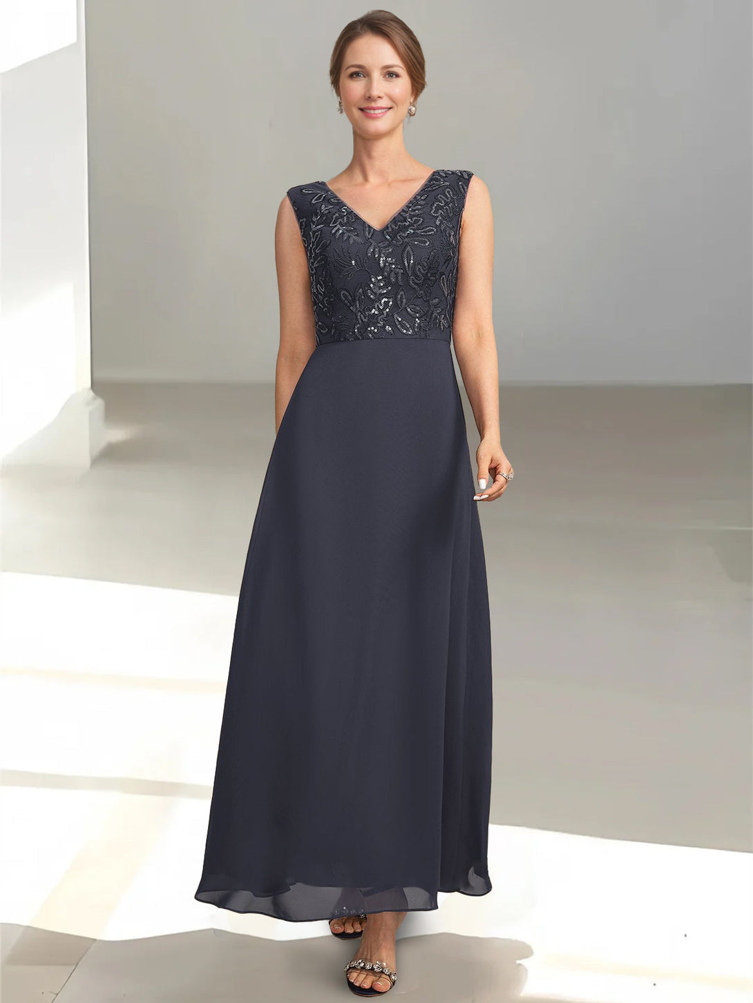 2 Pieces A-Line/Princess V-Neck Sleeveless Ankle-Length Mother Of The Bride Dresses With Appliques & Sequins & Jacket BabaMila