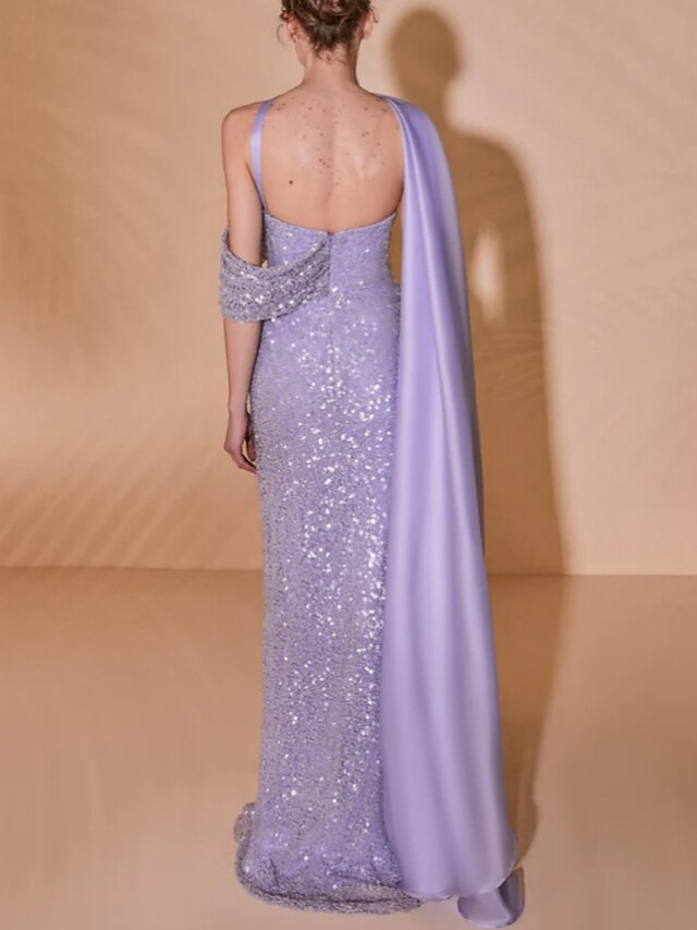 Sheath/Column Strapless Chiffon/Sequins Floor-length Prom Dresses With Ruffles BabaMila