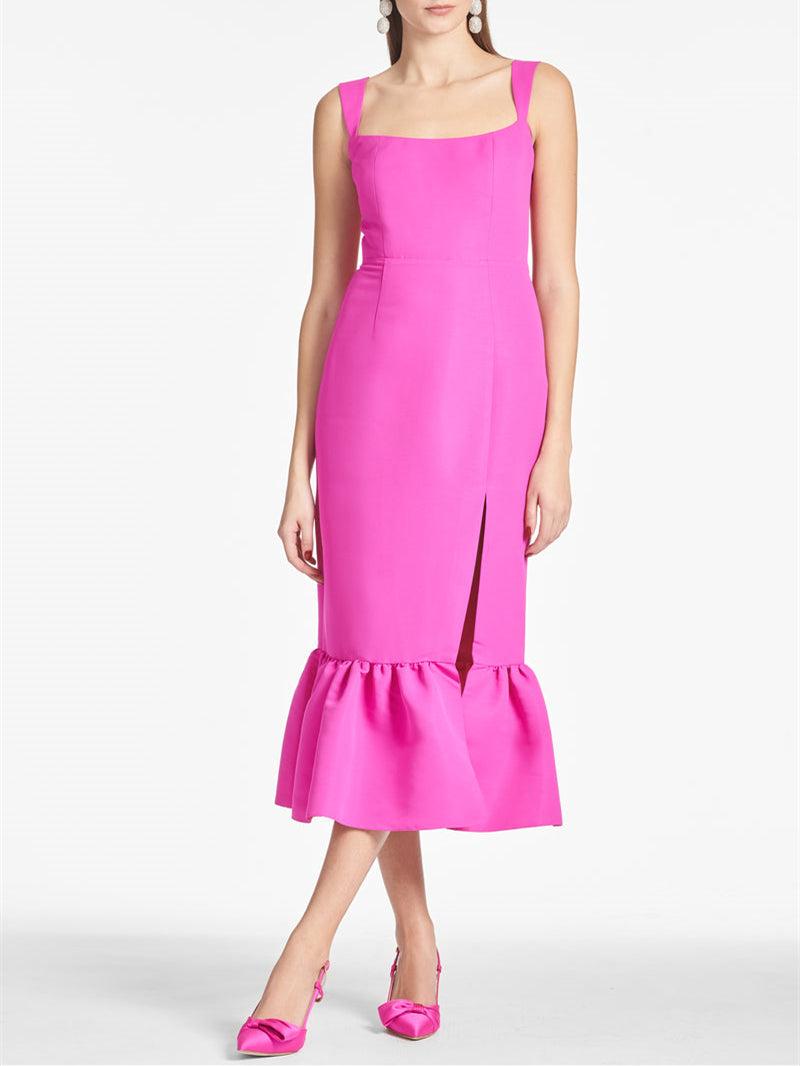 Sheath/Column Square Neck Tea-Length Homecoming Dresses BabaMila