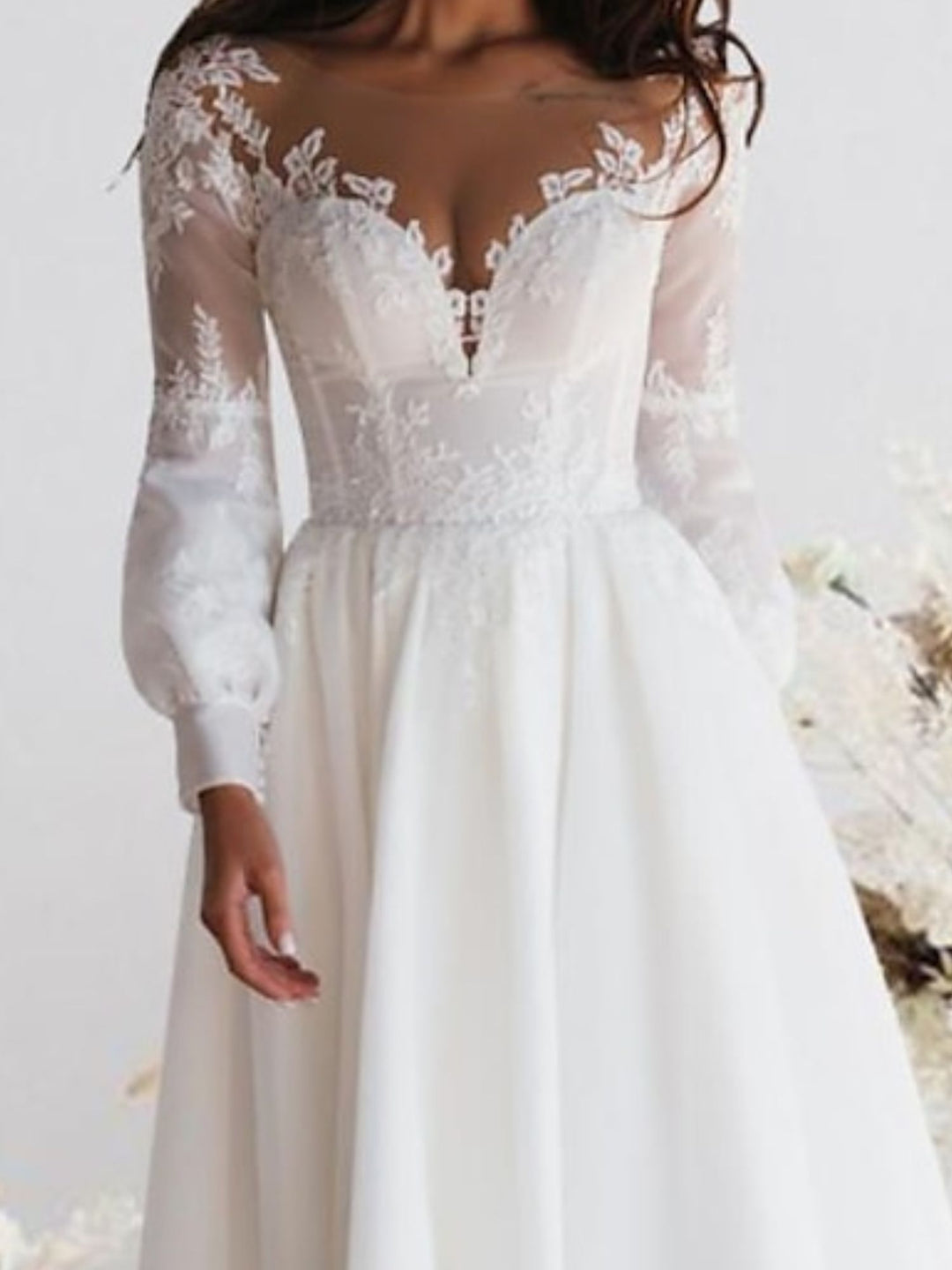 A-Line/Princess Sweetheart Long Sleeves Ankle Length Lace Wedding Dress BabaMila