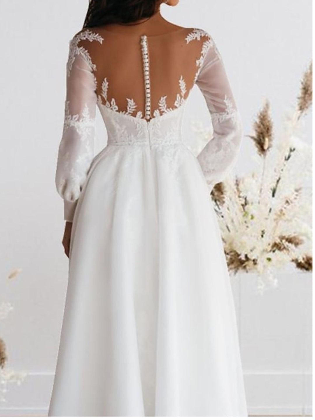 A-Line/Princess Sweetheart Long Sleeves Ankle Length Lace Wedding Dress BabaMila