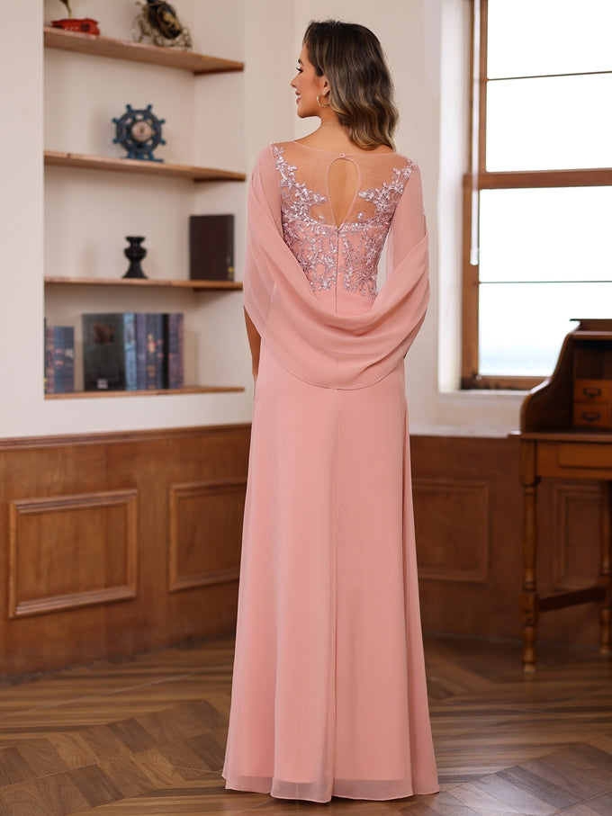 A-Line/Princess Scoop Floor-Length Mother Of The Bride Outfits With Pleated & Sequins BabaMila