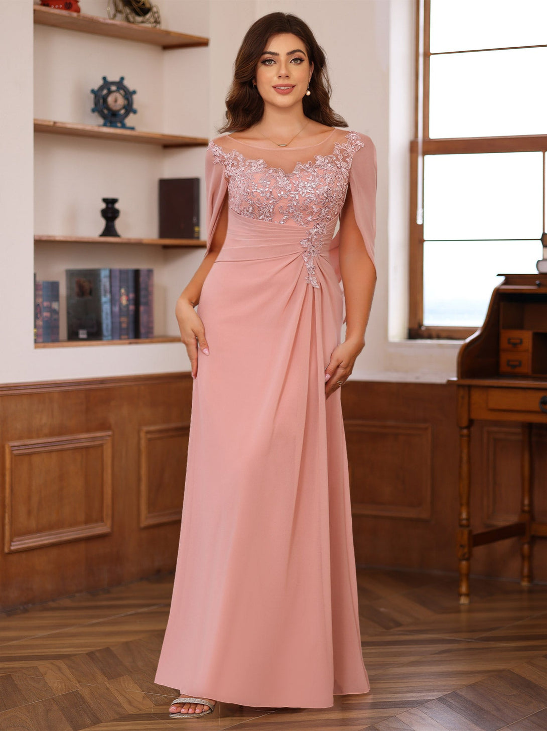 A-Line/Princess Scoop Floor-Length Mother Of The Bride Outfits With Pleated & Sequins BabaMila