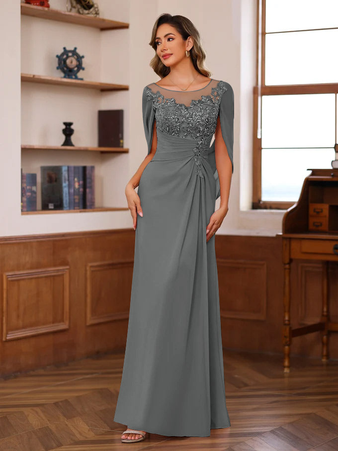 A-Line/Princess Scoop Floor-Length Mother Of The Bride Outfits With Pleated & Sequins BabaMila