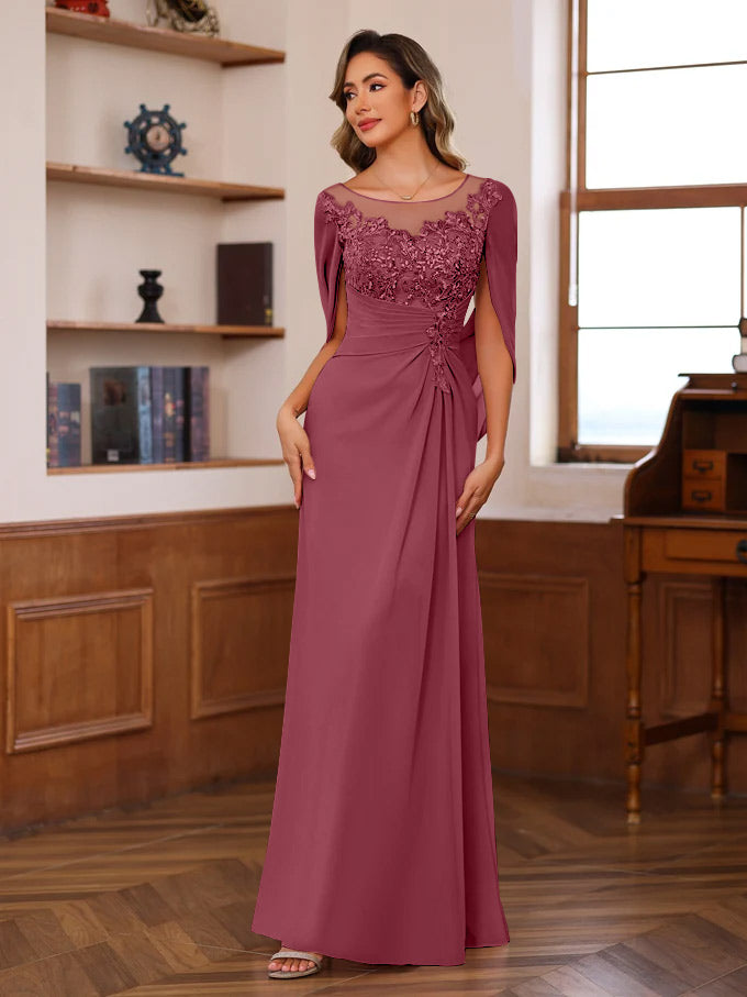 A-Line/Princess Scoop Floor-Length Mother Of The Bride Outfits With Pleated & Sequins BabaMila