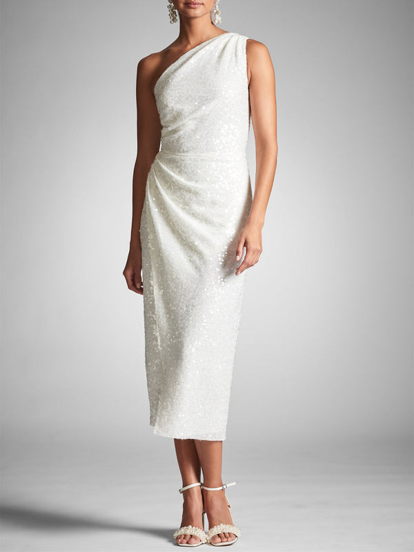 Sheath/Column One Shoulder Tea-Length Homecoming Dresses With Sequins BabaMila