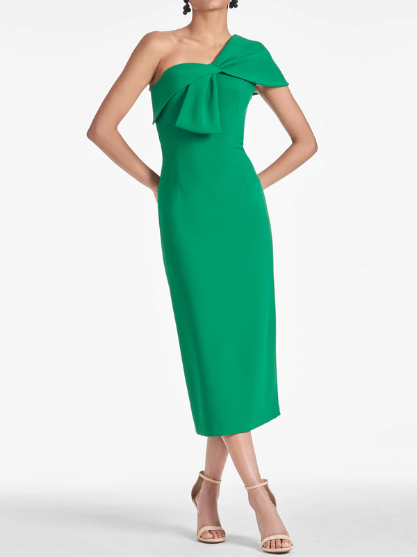 Sheath/Column Stretch Crepe One Shoulder Tea-Length Homecoming Dresses BabaMila