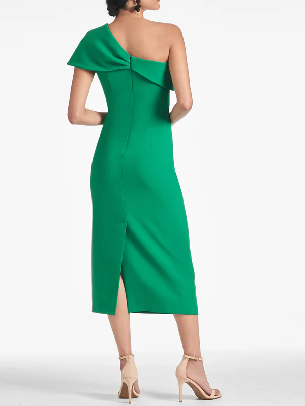Sheath/Column Stretch Crepe One Shoulder Tea-Length Homecoming Dresses BabaMila