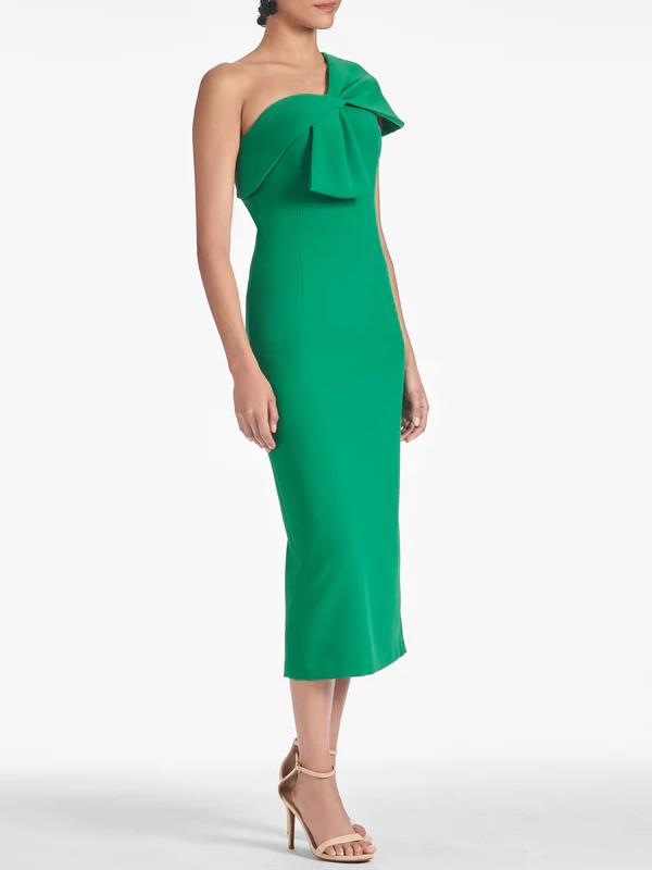 Sheath/Column Stretch Crepe One Shoulder Tea-Length Homecoming Dresses BabaMila