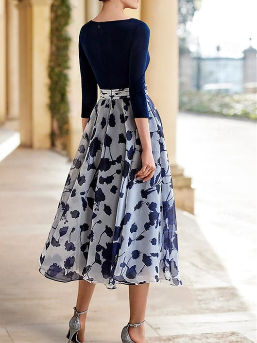 A Line/Princess V Neck 3/4 Sleeves Ankle Length Floral Mother Of The Bride Dresses BabaMila