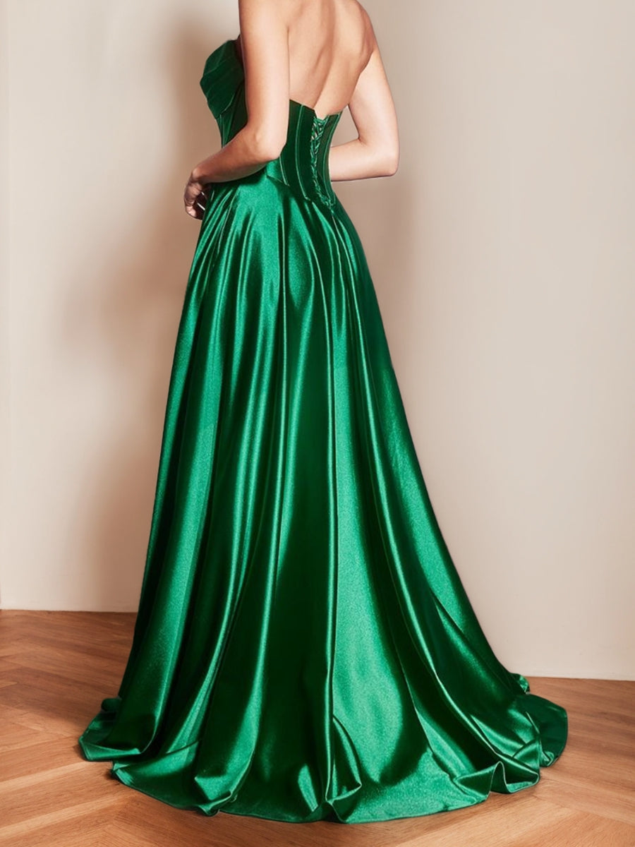 A-Line/Princess Strapless Sweetheart Sleeveless Prom Dresses with Ruffle/Split Front BabaMila