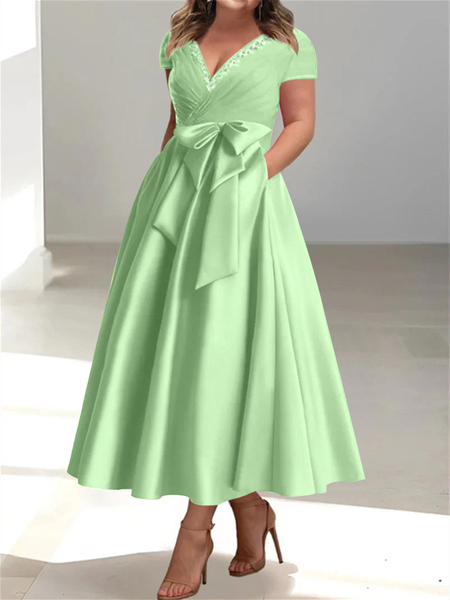 A-Line/Princess V-Neck Plus Size Mother Of The Bride Dresses With Pockets & Ruffles BabaMila