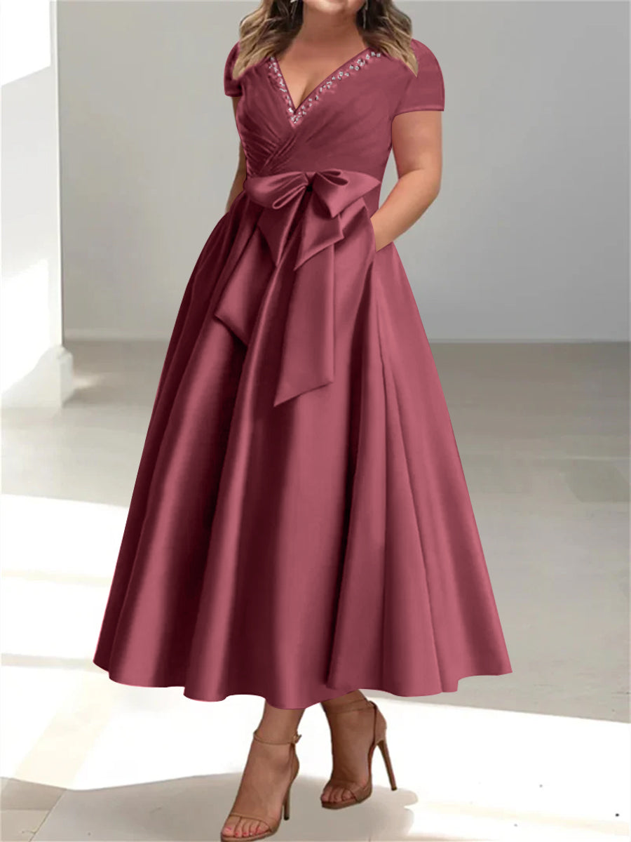 A-Line/Princess V-Neck Plus Size Mother Of The Bride Dresses With Pockets & Ruffles BabaMila