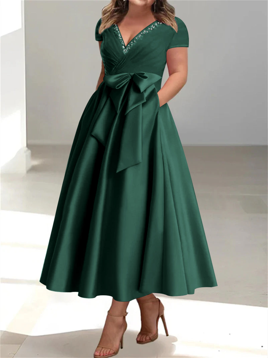 A-Line/Princess V-Neck Plus Size Mother Of The Bride Dresses With Pockets & Ruffles BabaMila