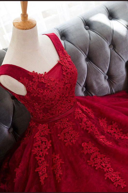 Burgundy Homecoming Dress Straps A-line Lace Appliques Lace-up Short Prom Dress Party Dress Homecoming Dress BabaMila