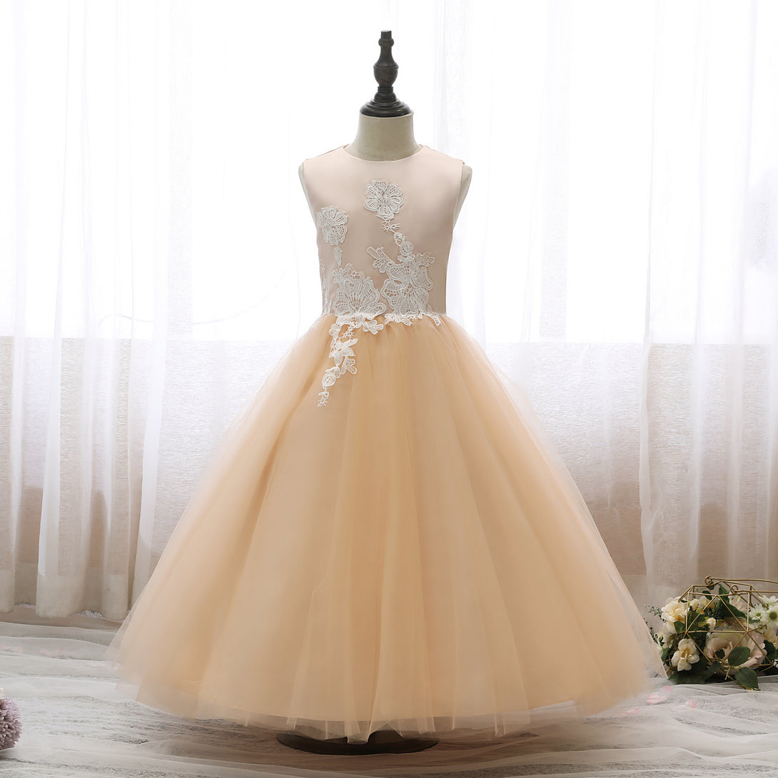 Boat Neck Sleeveless Tea-Length Lace/Satin/Tulle Holiday＆Christmas Dresses With Appliques Gidiondress