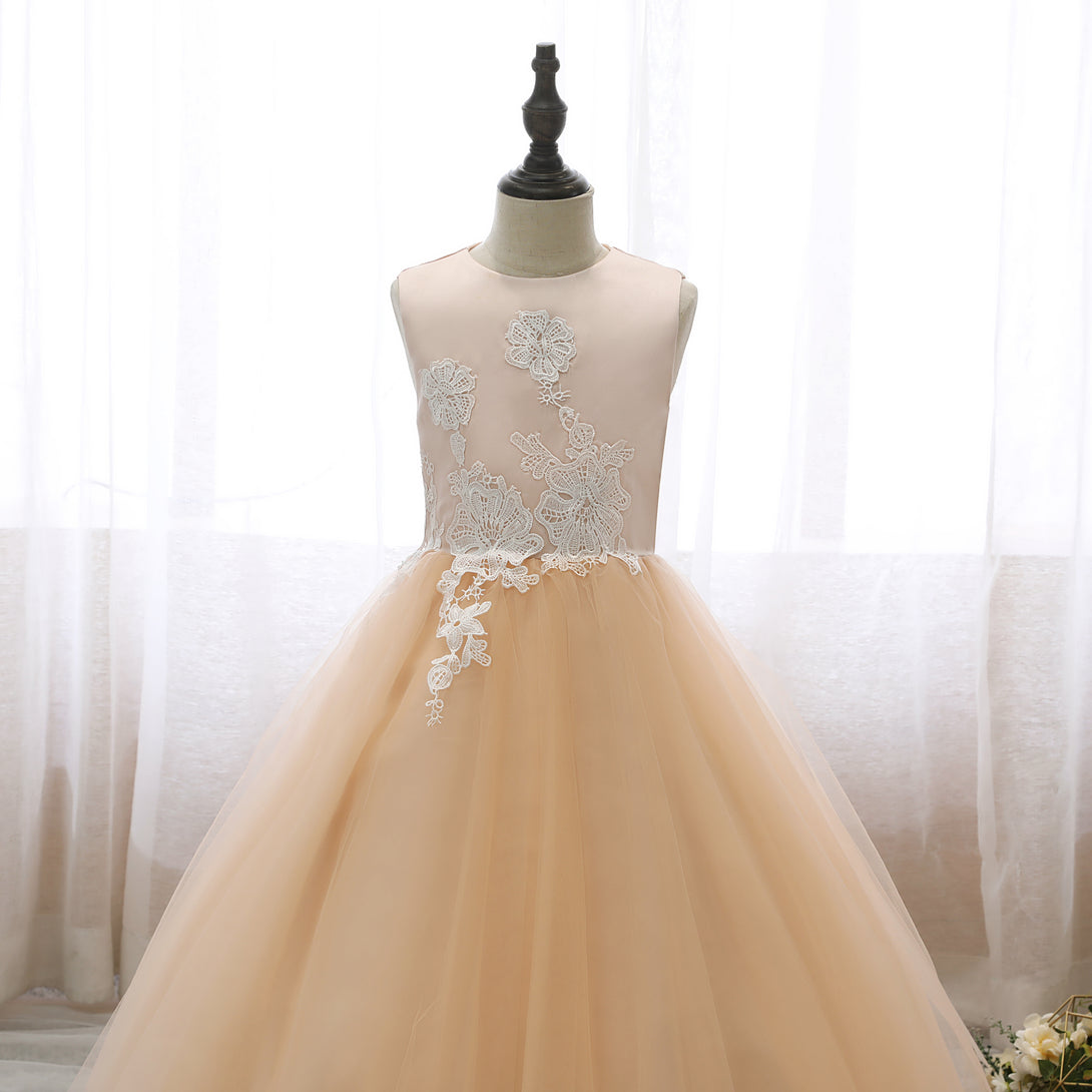 Boat Neck Sleeveless Tea-Length Lace/Satin/Tulle Holiday＆Christmas Dresses With Appliques Gidiondress