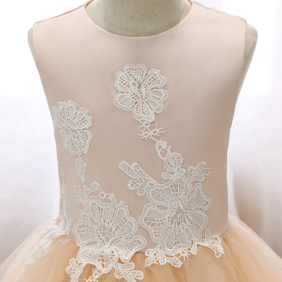 Boat Neck Sleeveless Tea-Length Lace/Satin/Tulle Holiday＆Christmas Dresses With Appliques Gidiondress