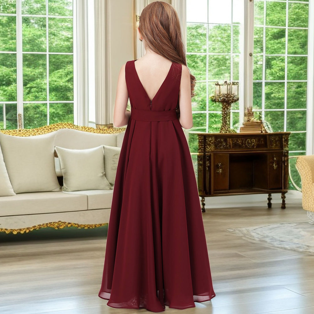 Asymmetrical Cowl Sleeveless Chiffon Floor-Length Junior Bridesmaid Dress/Girls Birthday Dresses With Belt Gidiondress